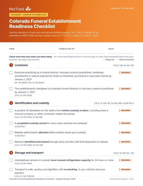 Colorado Funeral Establishment Readiness Checklist